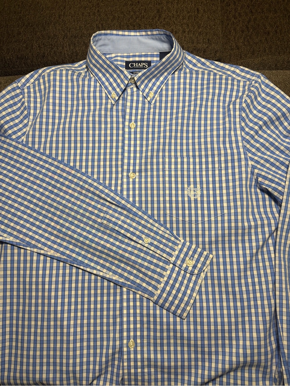Chaps Men’s Blue and White Check Button-Down Shirt